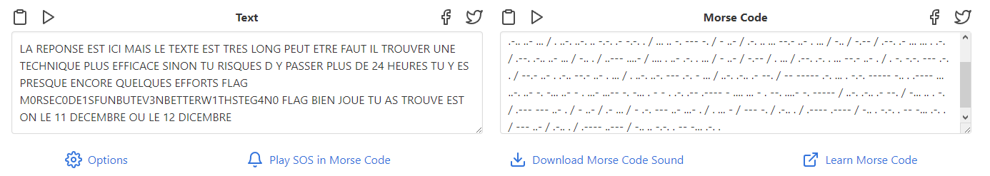 Morse décodé sur morsedecoder.com