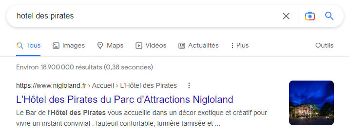 Recherche de l'hôtel sur Google