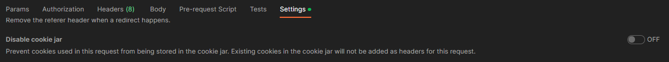 Disable cookie jar setting