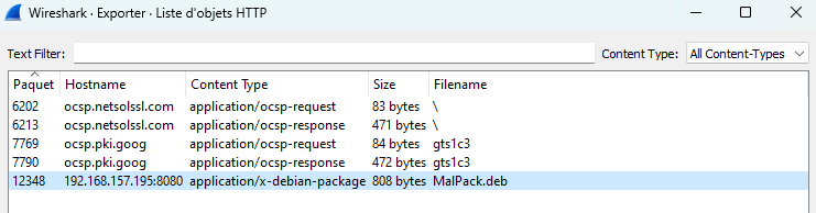 Export des objets HTTP dans Wireshark
